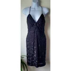 Simply Womens Black Sleeveless Open Back Sequin Dress Size Medium Prom Cocktail